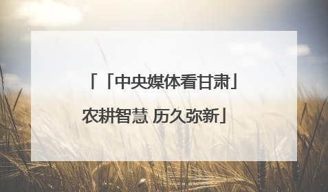 「中央媒体看甘肃」农耕智慧 历久弥新