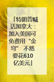 特朗普喊话加拿大：加入美国可免费用“金穹” 不然要花610亿美元